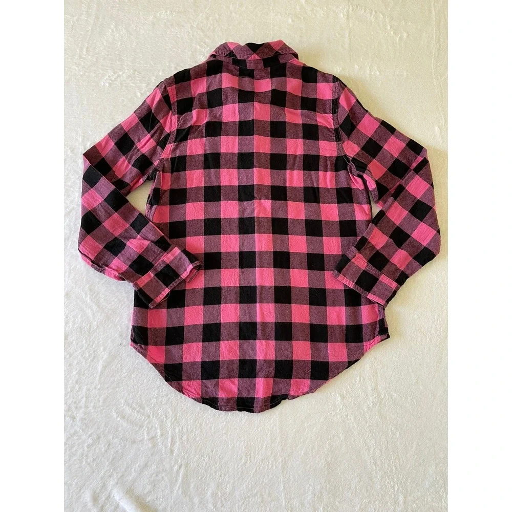 Justice Girls 14/16 Pink Black Buffalo Plaid Flannel Button Up Shirt Cotton